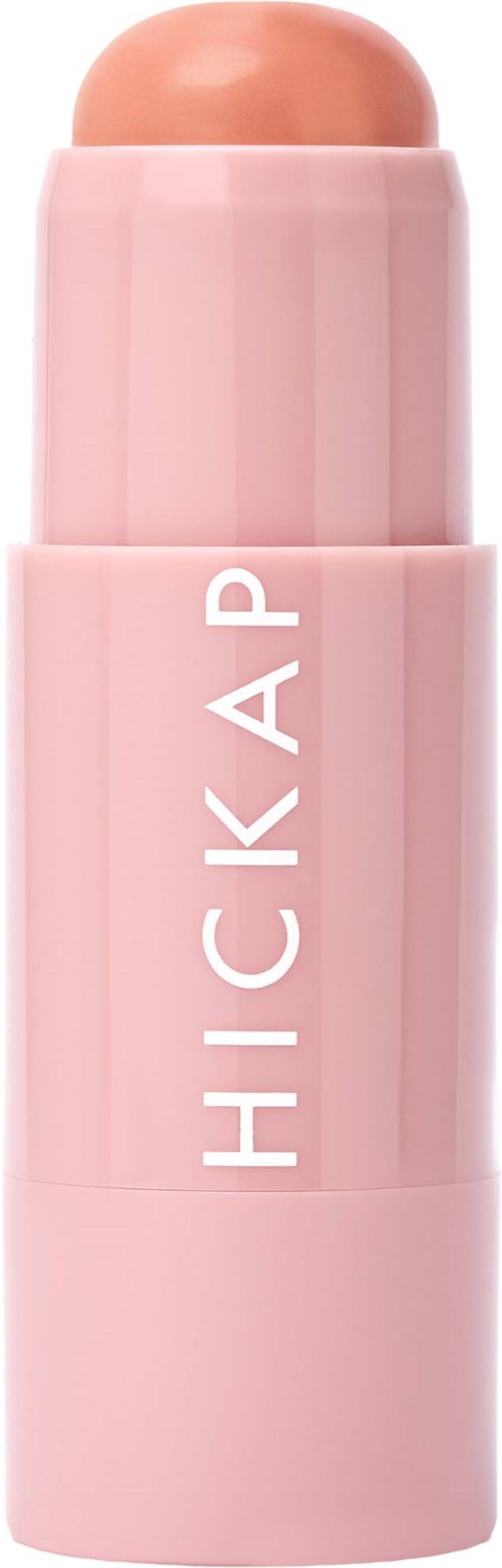 Pink läppstift i ett rör med varumärket Hickap tryckt vertikalt.