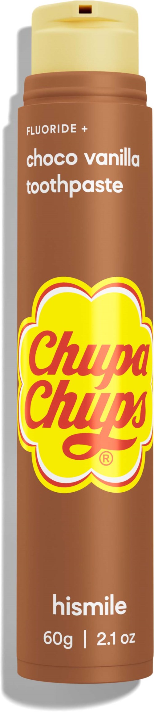 Schokolade Vanille Geschmack Zahnpasta mit Chupa Chups Logo und HeSmile Marke, 60g Größe.