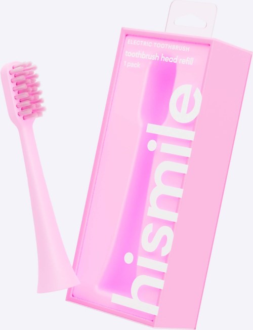 Pink electric toothbrush with a brush and a box labeled 'bihisiele'.