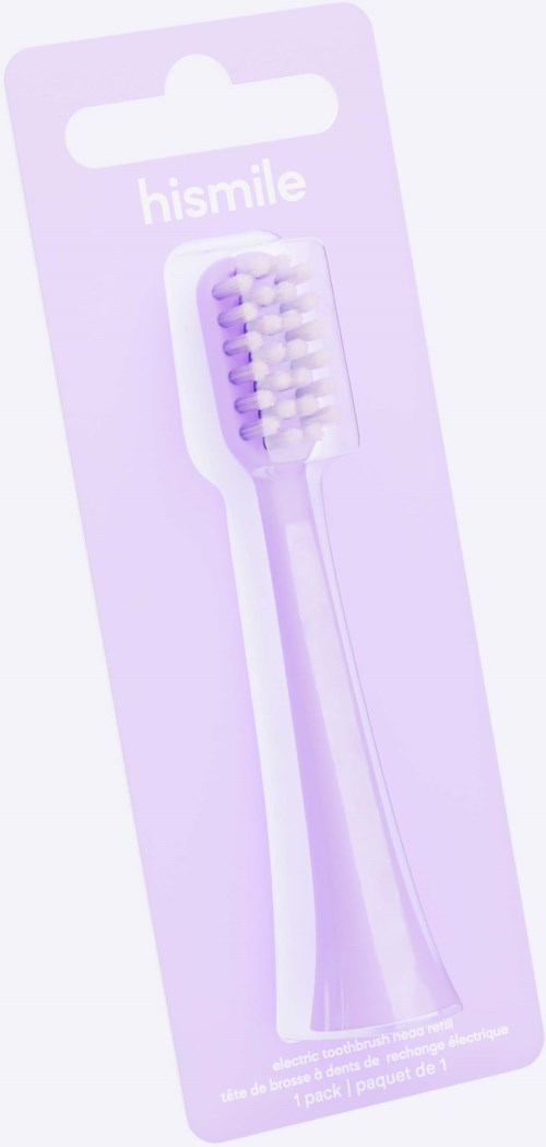 A purple toothbrush still in its packaging with the brand name 'hismile' on top.