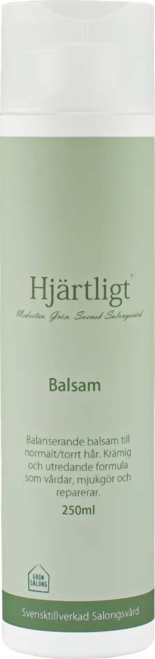 A light green bottle labeled 'Hjärtligt Balsam' for skin soothing and healing, containing 250ml.
