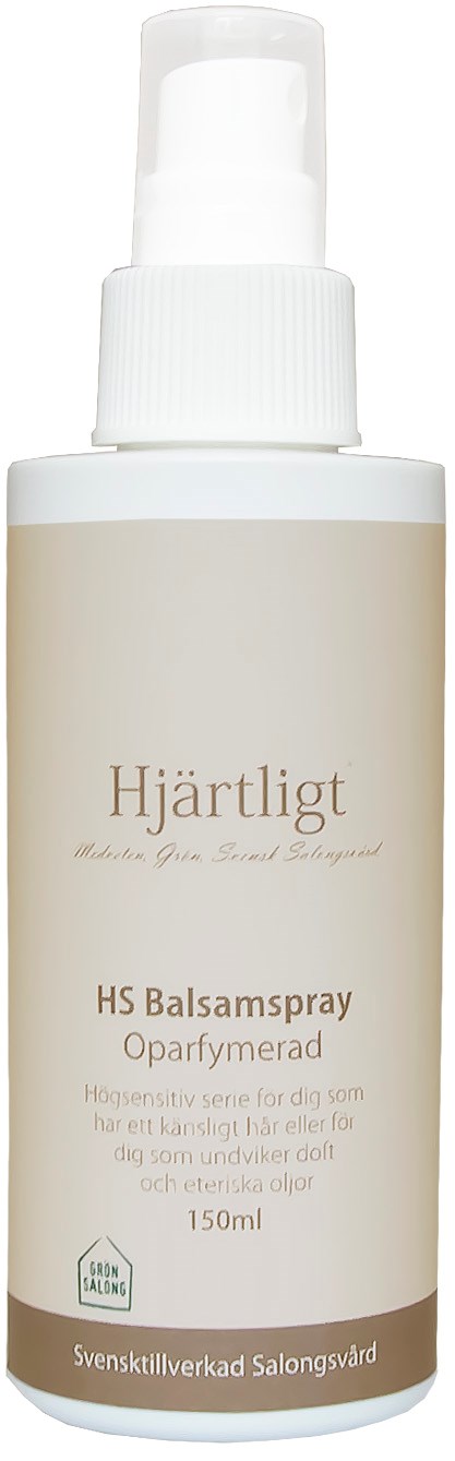 A white spray bottle labeled 'Hjärtlgt' with a beige section, indicating it contains a calming or soothing spray.
