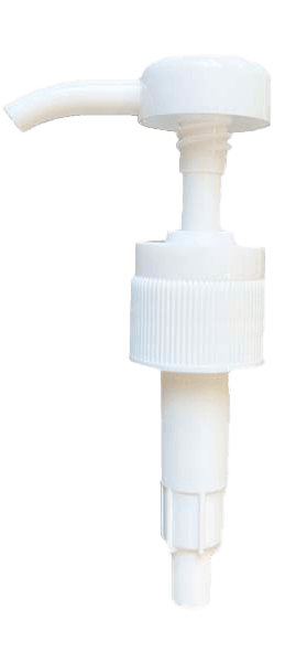 A white pump dispenser with a nozzle, used for dispensing liquids like soap or sanitizer.