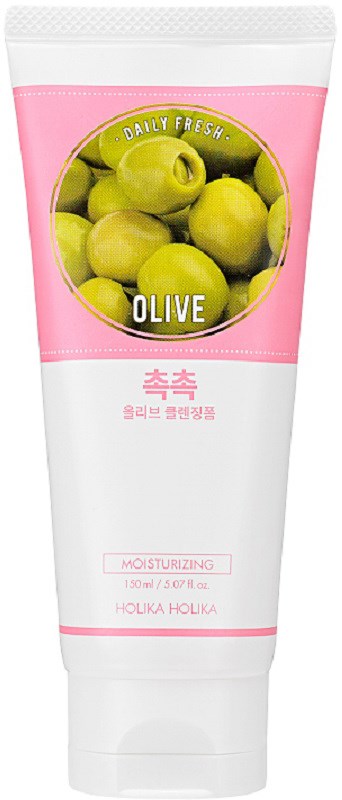 Tube of moisturizing hand cream with olive image and pink and white packaging.