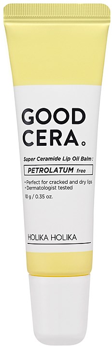 Lippenbalsamtube mit Aufschrift 'Good Cera' und Angaben zu petrolatumfrei und dermatologisch getestet.