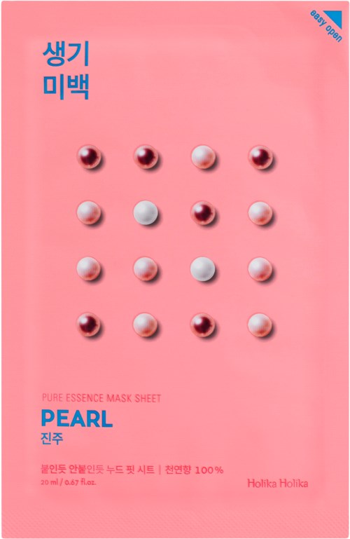 A pink sheet with pink and white round beads, text in Korean and English, brands and product details.