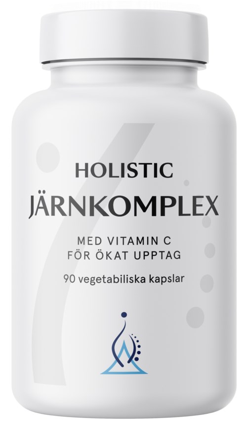 A white bottle labeled 'HOLISTIC JÄRNKOMPLEX' with details in smaller text and a small logo at the bottom.