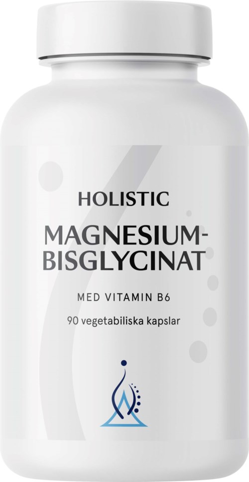 A white bottle of magnesium supplement with vitamin B6, containing 90 vegetarian capsules.