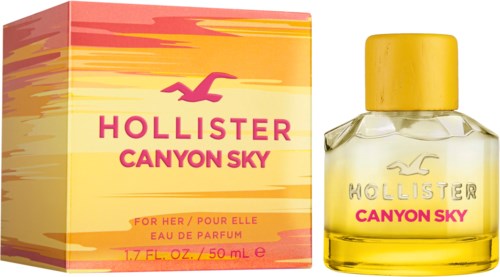 Hollister Canyon Sky parfyllfacket och box, gul krage, rosa och gula färger, enkel design, för kvinnor, 50 ml.