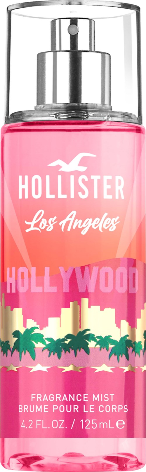 Rosa tuoksuvoide, jossa on Hollywood ja Los Angeles -teemat, palmuja ja kaupunkisiluetti.