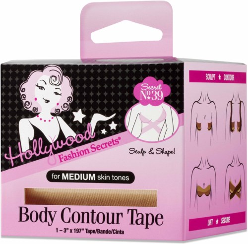 Pink-schwarze Verpackung für Hollywood Fashion Secrets Body Contour Tape, geeignet für mittlere Hauttöne mit Konturführung.