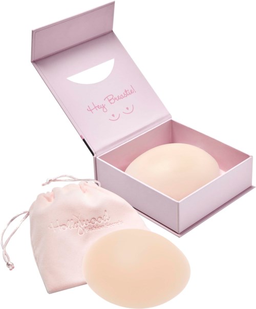 Ein rosa Schachtel mit Seife und einem Beutel. Die Schachtel sagt "Hey Beautiful!" mit einem Lächeln.