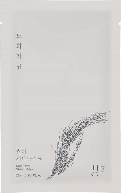 Das Bild zeigt ein weißes Paket mit koreanischem Text und einer einfachen schwarzen Liniezeichnung von Reiskbunspitzen, was auf eine Reiskaolininaamio hinweist.
