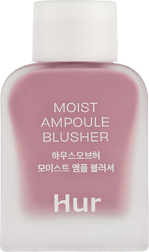 Eine rosa Flasche mit weißem Deckel mit der Aufschrift 'Moist Ampoule Blusher' und 'Hur' auf Englisch und Koreanisch.
