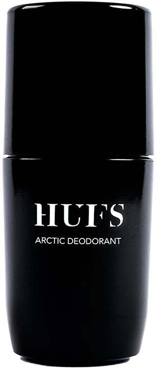 Musta HUT'S Arctic Deodorant -pullotin tyylikäs muoto ja valkoinen teksti.