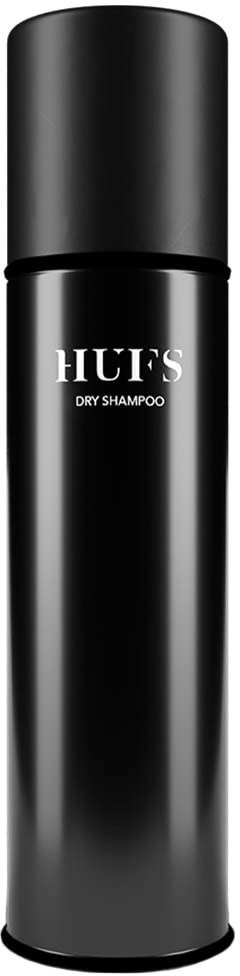 A black cylindrical bottle labeled 'HUF'S DRY SHAMPOO' on a black background.
