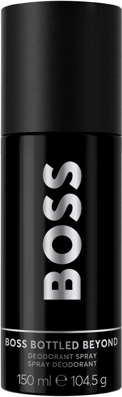A black spray bottle with the brand name BOSS in large white letters and a label reading 'BOSS Bottled Beyond'.