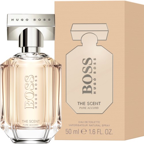 En parfyllflaska och låda, båda märkta Hugo Boss, med doften 'The Scent' och 50 ml kapacitet.