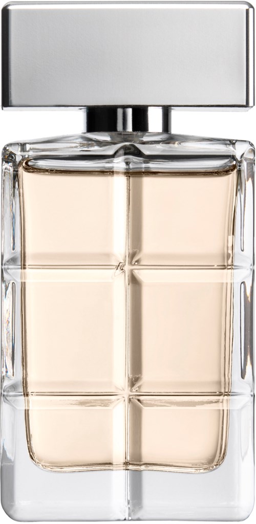 En parfyllflaska med metallock och tydligt glas som visar ljusfärgat flytande inuti.