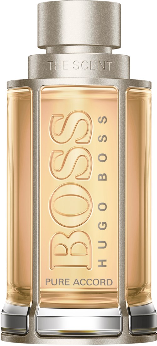 En parfyllaser med silverlock, beige vätska och texten 'PURE ACCORD'.