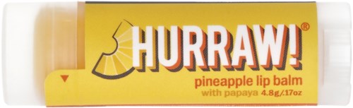 Eine kleine Tube Hurraw! Ananas-Lippenbalsam mit Papaya, gelb und weiß.