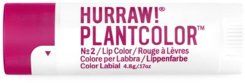 Ein Lippenfarbenprodukt in einer rosa-weißen Tube, Markierung Hurraw! PlantColor, Nr. 2 für Lippen.