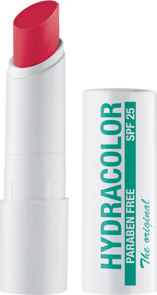 Een rode lippenstift in een wit tube, met deksel eraf, toont de kleur.