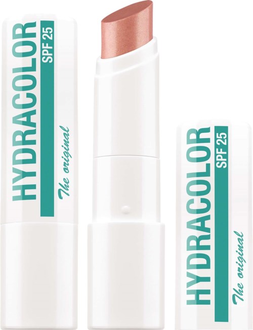 Lippenbalsem in beige tint, in witte verpakking, gemarkeerd Hydraclor SPF 25, The original.