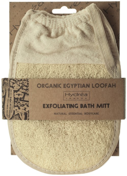 Ein natürlicher, biologischer ägyptischer Loofah-Badetuch mit weichem Stoffteil und texturierter Schwamenseite zur Peeling.