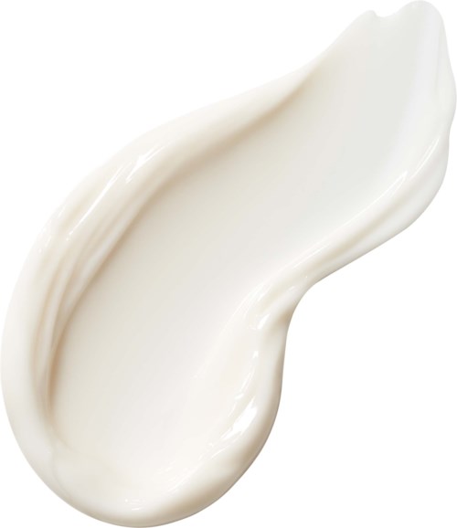 A creamy white substance, smooth and thick, possibly lotion or cream, swiped on a white background.