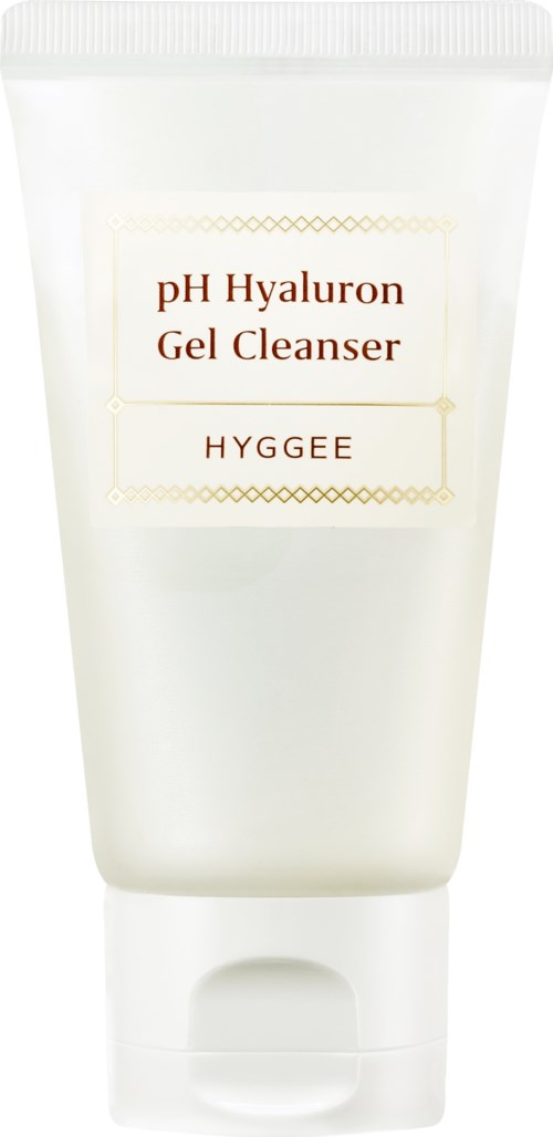 Ein weißer Tuben mit der Aufschrift 'pH Hyaluron Gel Cleanser' und 'HYGEE'.