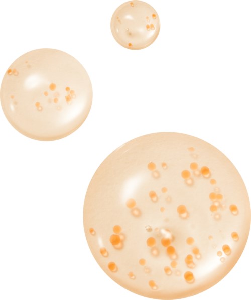 Three cream-colored pearls with orange spots floating in the air.