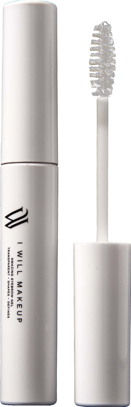 A white mascara tube with a brush applicator, labeled "WILL MAKEUP" on a black background.