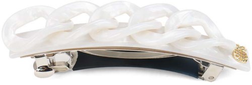A hair clip with a white chain design and a small decorative element on one side.