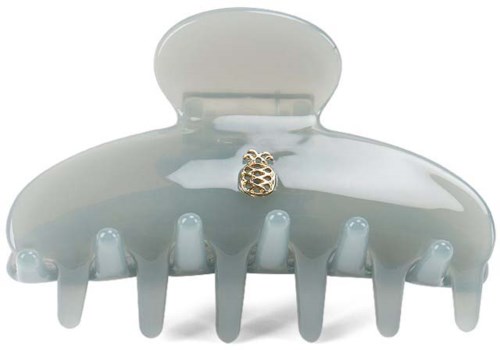 A light gray hair clip with a small gold decorative element in the middle.