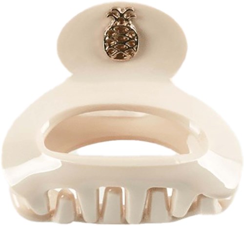 A white hair claw clip with a small pineapple decoration on top.