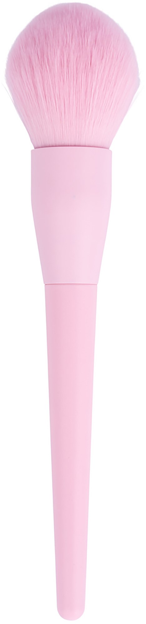 A pink makeup brush with soft bristles and a simple handle.