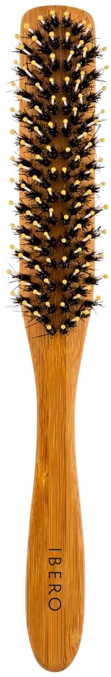 A wooden hairbrush with black and white bristles. The handle has the brand name "BERO".