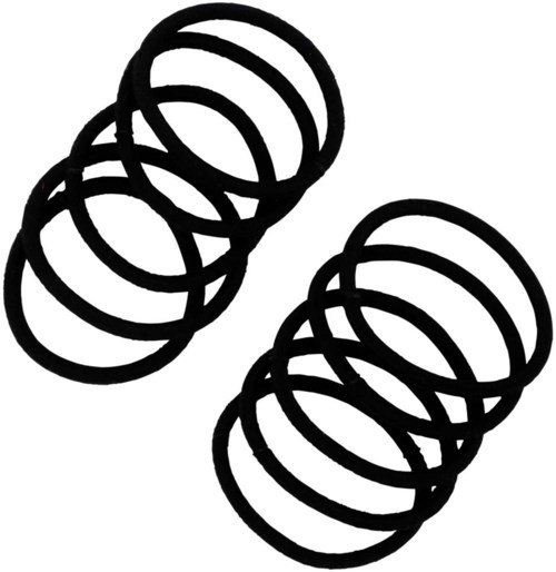 Two sets of black spiral rings overlapping each other on a white background.