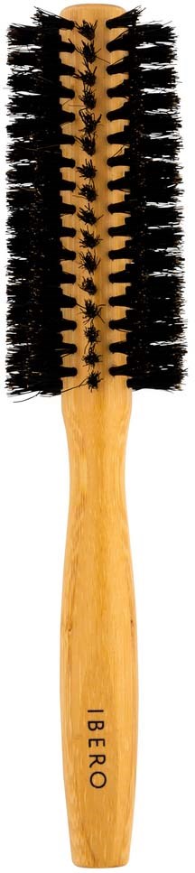 A wooden brush with black bristles arranged in a spiral, labeled 'IBERCO' on the handle.