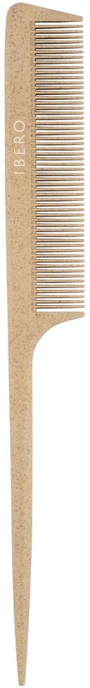 A beige, long, narrow comb with fine teeth and a pointed handle.