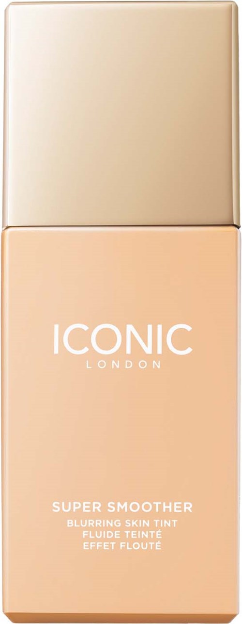 A beige rectangular box with a slightly darker bottom part, featuring the text "ICONIC London" and "Super Smother".