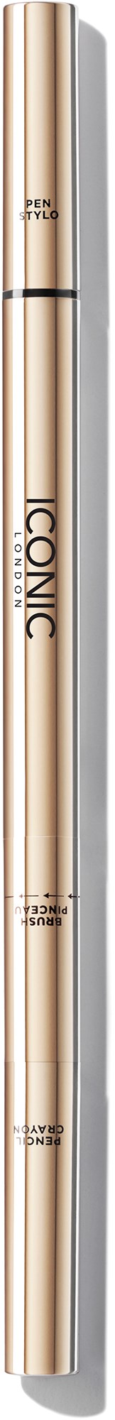 A tall, slender pen-shaped device with writing and branding on it, primarily gold in color, shown vertically.