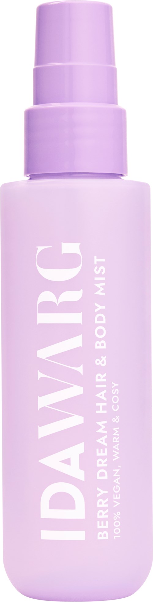 Violetin värinen suihkepullon merkinnällä IIDAIR BERRY DREAM HAIR & BODY MIST hiuksille, iholle ja vartalolle spraykorkilla.