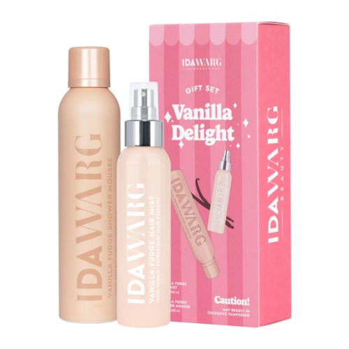 IDAWARG Vanilla Delight gift set with a pink box, includes a body spray and a smaller spray bottle.