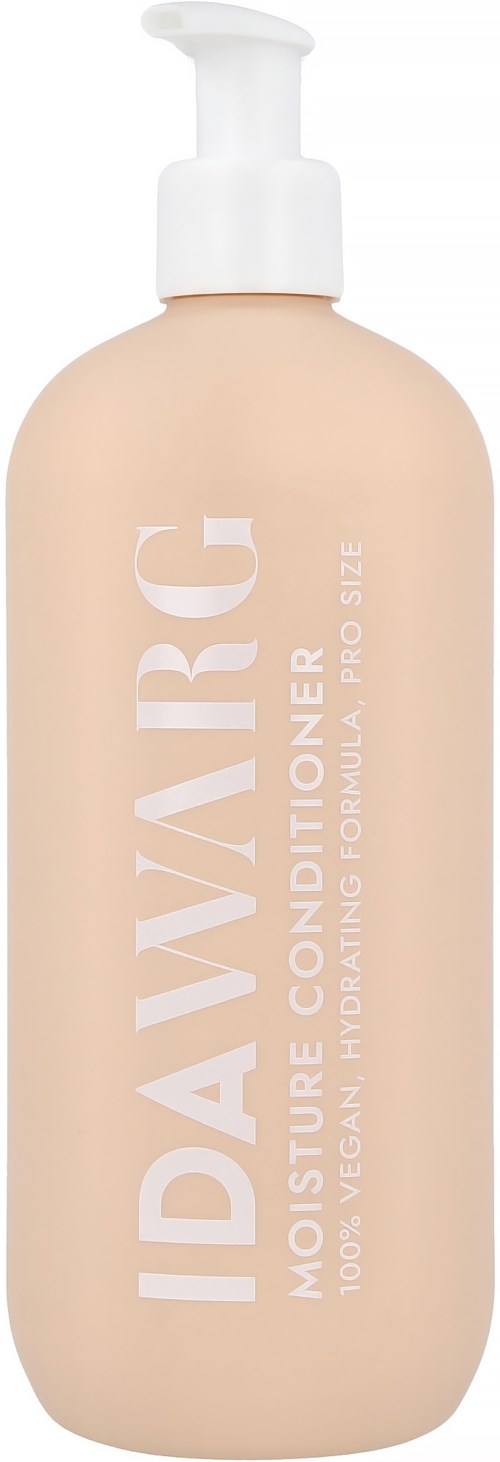 Crèmekleurige fles met label 'IDAWARC Moisture Conditioner' met pomp.