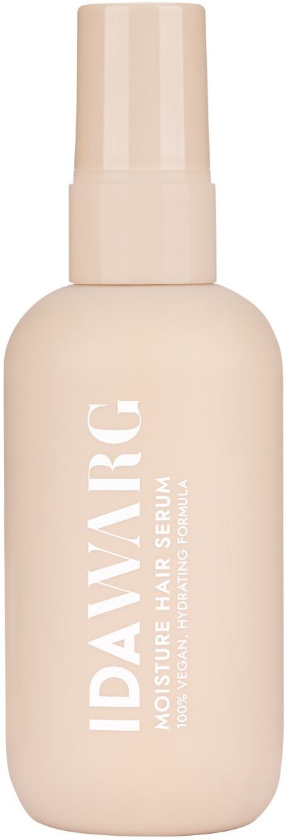 Eine beige Flasche mit Pumpe, beschriftet 'DAYVIRC Moisture Hair Serum' für Haarpflege.