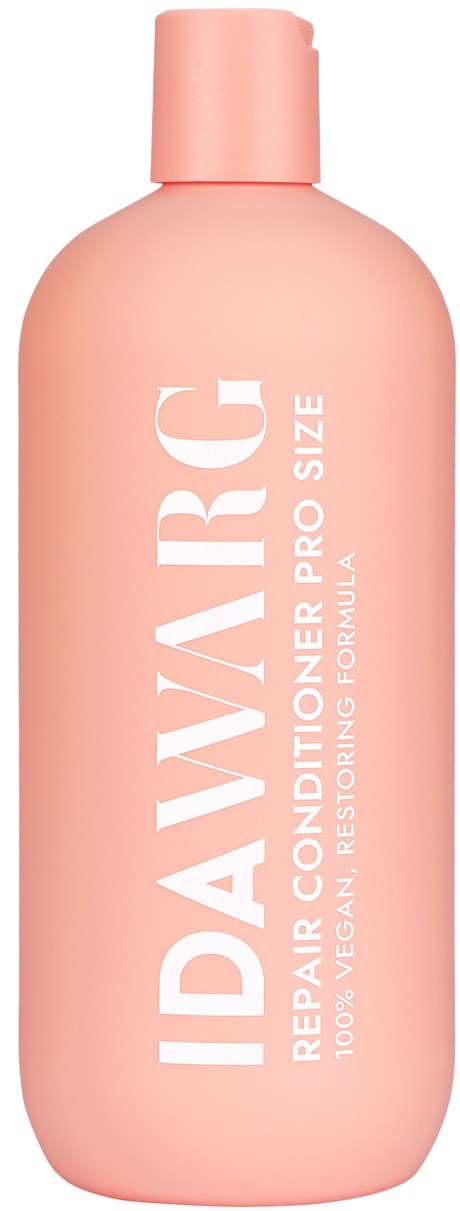 Pink bottle with white text, labeled IDAUXAURGC, for hair conditioning, vegan, and restoring formula.