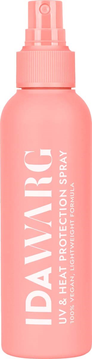 Pink spray bottle labeled 'IDAILYRC UV & HEAT PROTECTION SPRAY'.