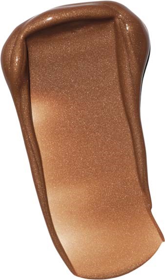 A makeup foundation with a curved shape and a shimmery, light brown color.